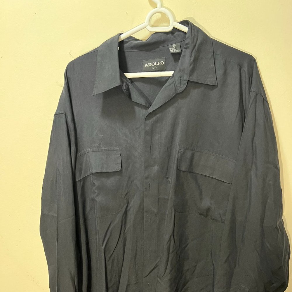 Men's Black Silk Shirt, XL